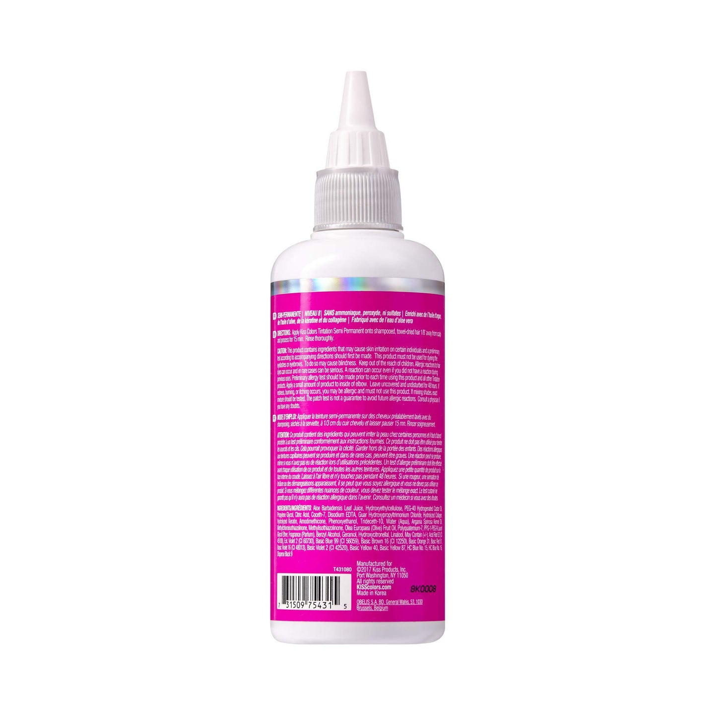 Red by Kiss Tintation Semi-Permanent Hair Color, Aloe Vera Water Based, Argan Oil, Olive Oil, Collagen & Keratin, Long-Lasting Color Dye (Atomic Pink