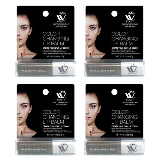 WBM Care Lip Balm 4-Pack, 3.3g Each - Enriched with Vitamin E, Color-Changing Tinted Moisturizer, Provides Long-Lasting Repair, Hydration, and Soft