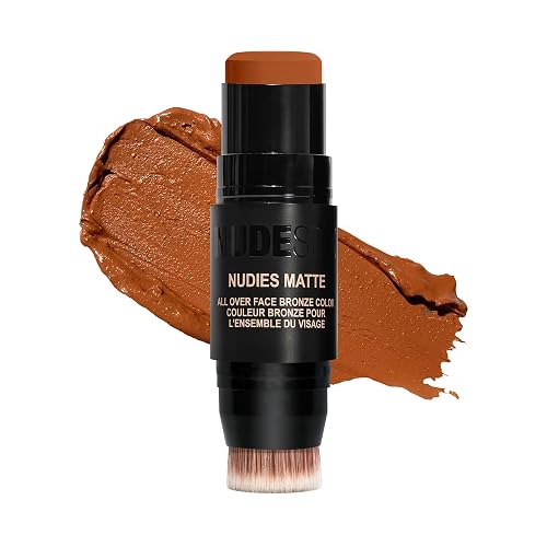 Nudestix Nudies Bronze All Over Matte Bronzing Stick - 3-in-1 Cream Bronzer for Cheeks, Eyes & Lips with Built-In Brush | Natural Contour & Sun-Kissed