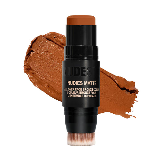 Nudestix Nudies Bronze All Over Matte Bronzing Stick - 3-in-1 Cream Bronzer for Cheeks, Eyes & Lips with Built-In Brush | Natural Contour & Sun-Kissed