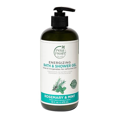 Petal Fresh Rosemary & Mint Bath & Shower Gel, Pure Energizing Body Gel, Daily Cleansing, Natural Body Care, Vegan and Cruelty Free, 16 oz