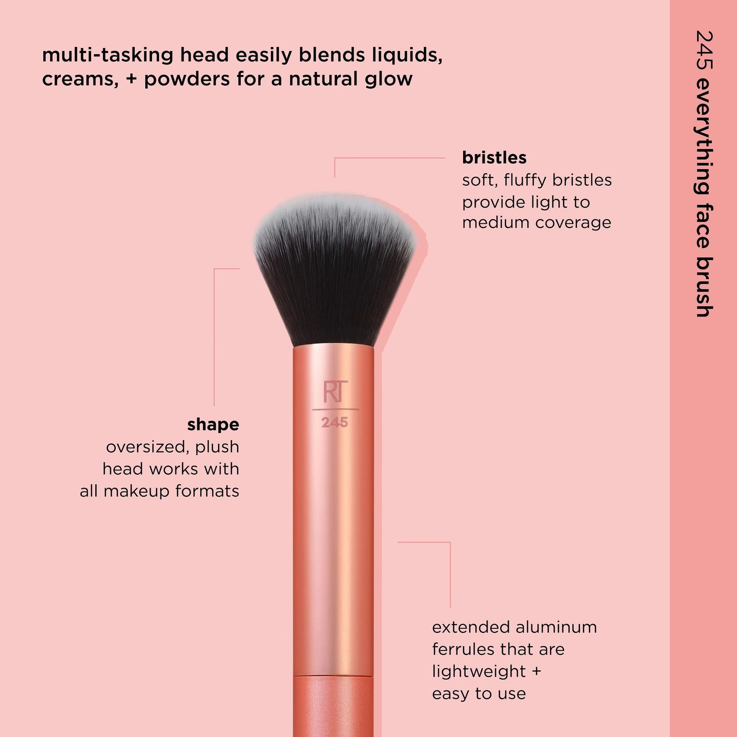 Real Techniques Everything Face Makeup Brush, Flawless Finish, Streak Free Makeup Application, For Foundation, & Powder Makeup Application, Fluffy