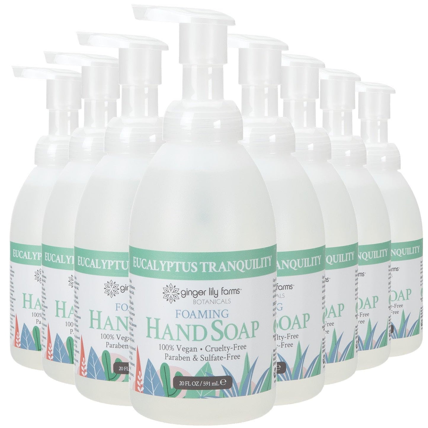 Ginger Lily Farms Botanicals All-Purpose Foaming Hand Soap Refill, 100% Vegan & Cruelty-Free, Eucalyptus Tranquility Scent, 20 Fl Oz (Pack of 8)