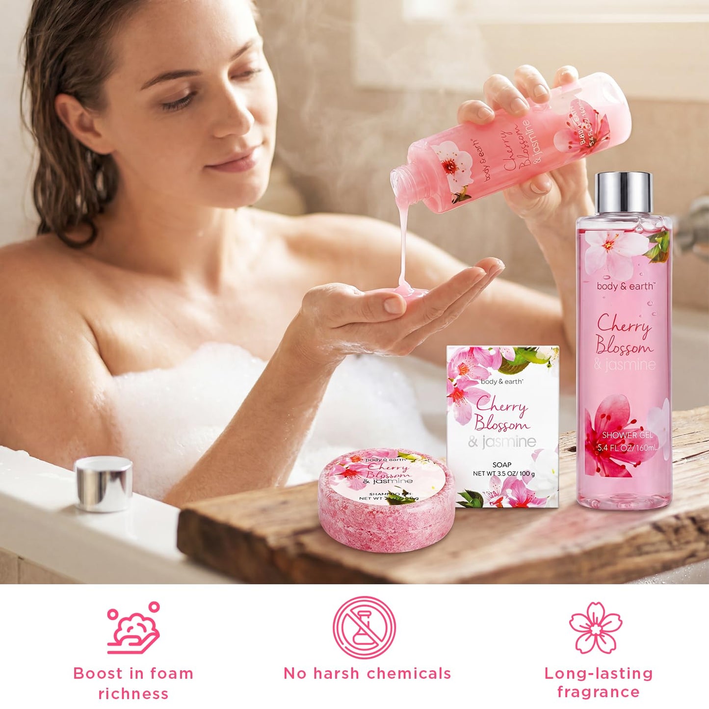 Body & Earth Spa Gifts for Women Self Care Kit - 8pcs Cherry Blossom & Jasmine Bath Sets for Women, Birthday, Mother's Day Gift Baskets for Mother Beauty & Personal Care BODY & EARTH