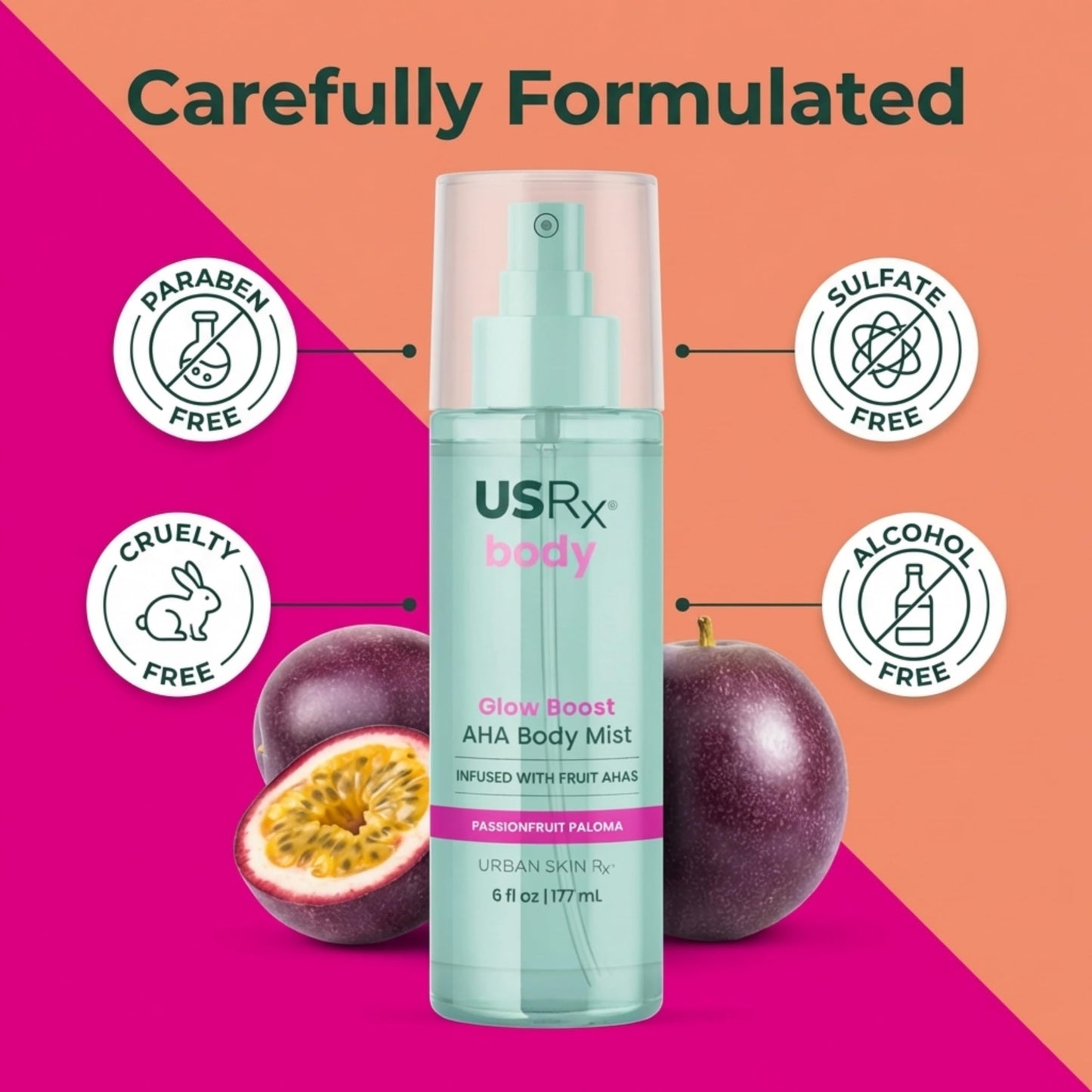 Urban Skin Rx Glow Boost AHA Body Mist, Helps Smooth, Gently Exfoliate, and Boost Radiance, Mood-Boosting Scent, Hydrate, Soothe, and Refresh