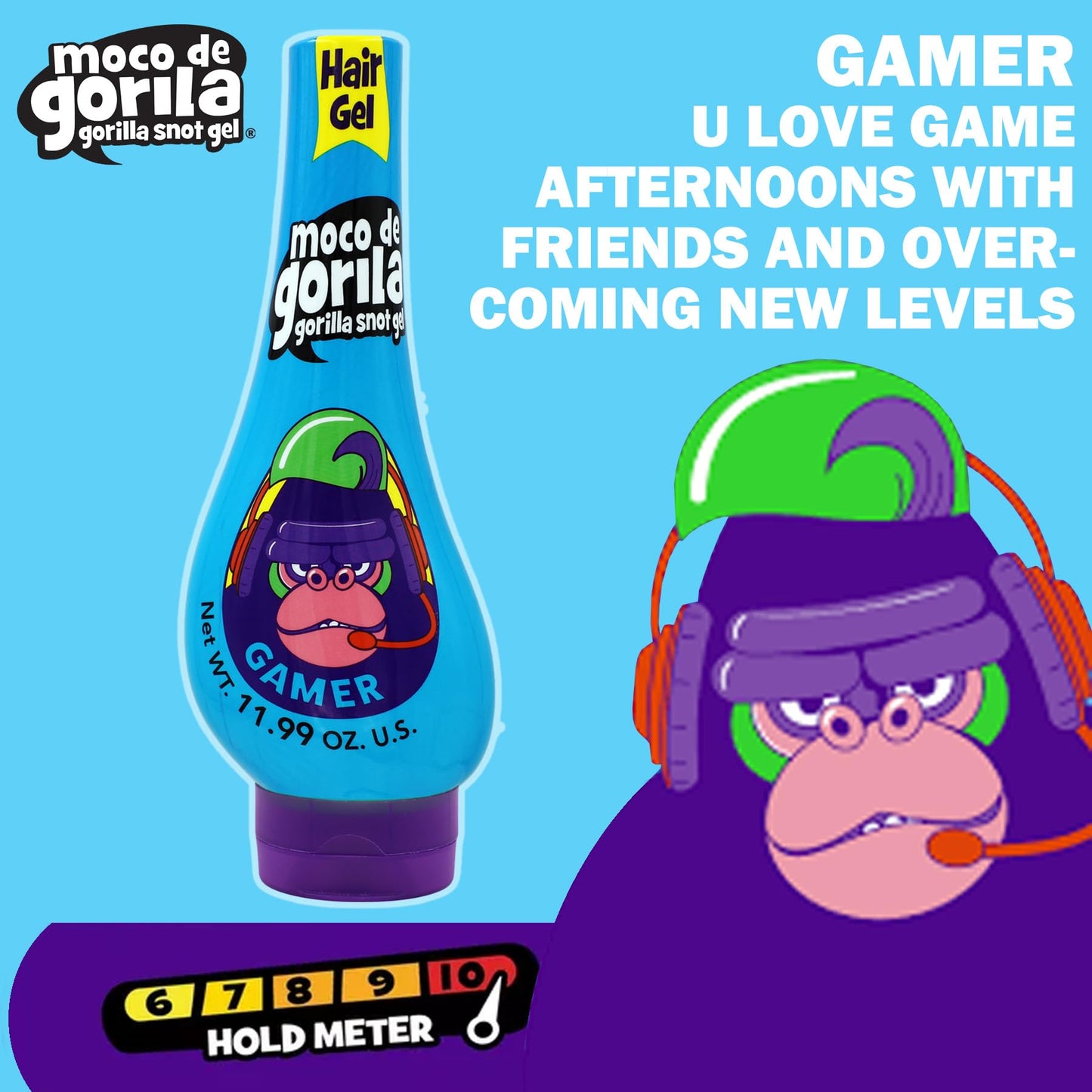 Moco de Gorila Gamer Hair Styling Gel, Long-Lasting Hold, Reactivatable with Water, 11.92 Oz Squeezable Bottles (Pack of 3)