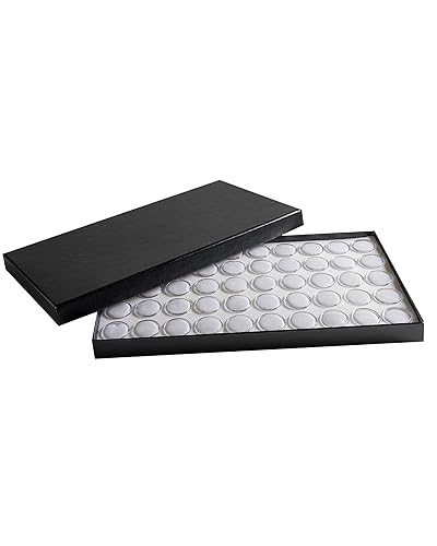 Novel Box Jewelry Tray with Lid 8.25x14.75x1 + Small Size 50 Gems Jars | Glass Jewelry Box with Fitted Lid & White Tray Foam Liner | Glass Rock…