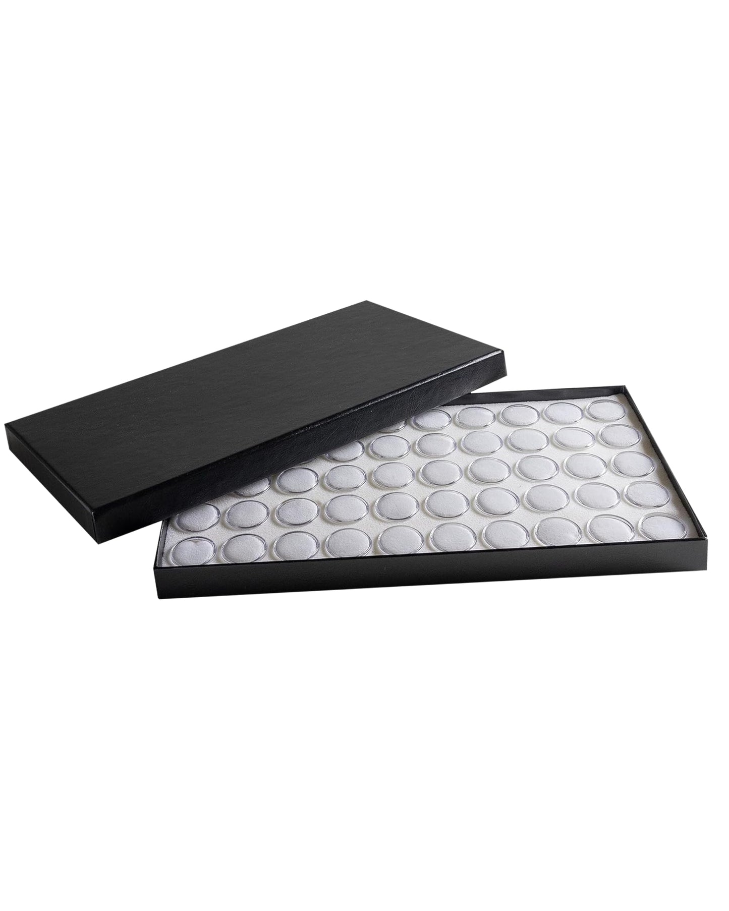 Novel Box Jewelry Tray with Lid 8.25x14.75x1 + Small Size 50 Gems Jars | Glass Jewelry Box with Fitted Lid & White Tray Foam Liner | Glass Rock…