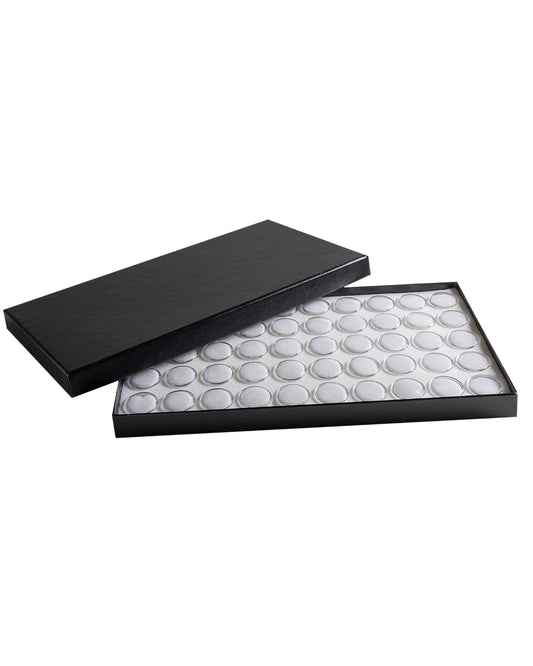 Novel Box Jewelry Tray with Lid 8.25x14.75x1 + Small Size 50 Gems Jars | Glass Jewelry Box with Fitted Lid & White Tray Foam Liner | Glass Rock…