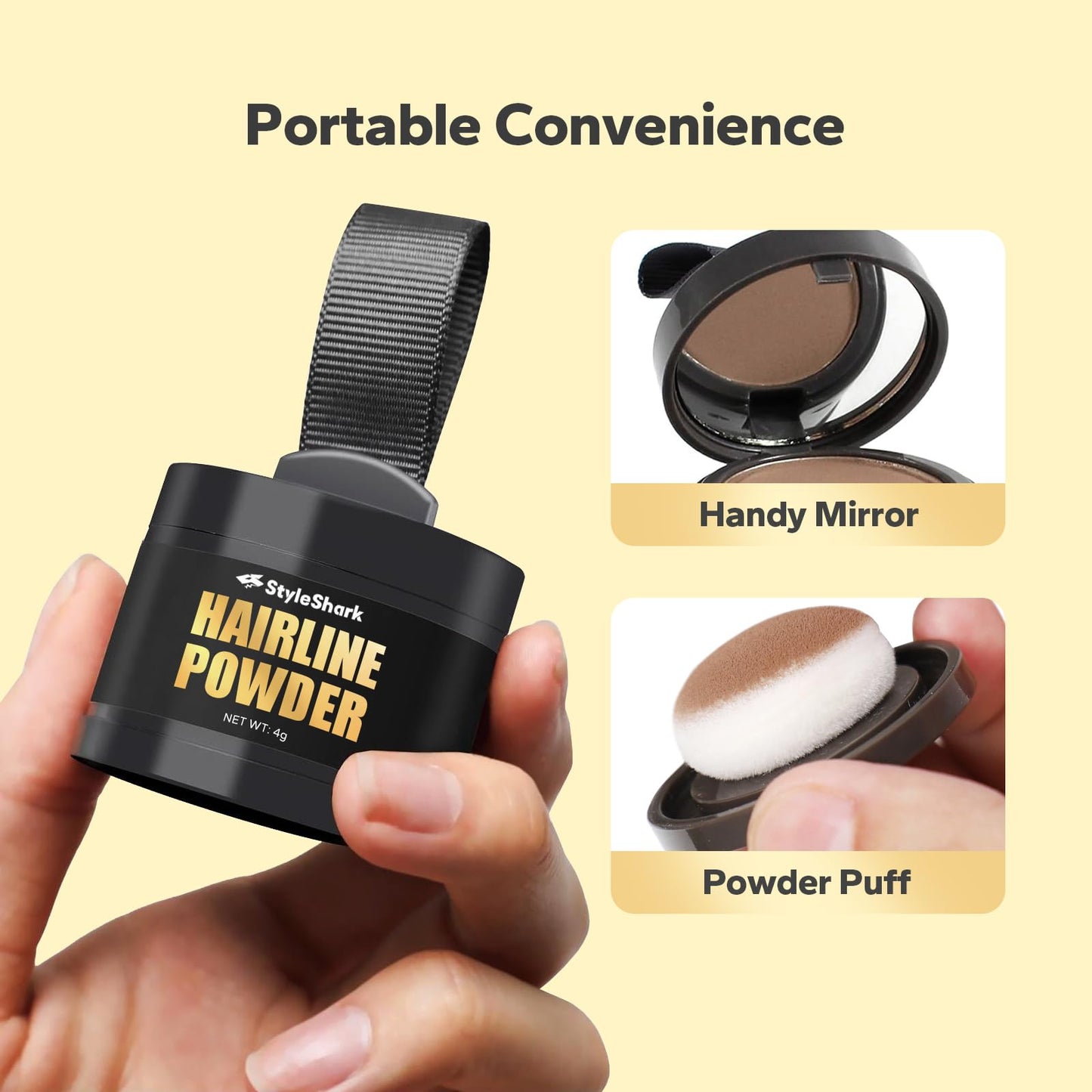 StyleShark Hairline Powder - Stain-Proof Root Touch Up and Thinning Hair Cover for Women and Men (Light Brown)