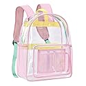 BYXEPA Clear Backpack Heavy Duty TPU See Through Transparent Backpack with Reinforced Strap & Large Capacity for Girls Women School College Workplace Security - Pink, 16.1in