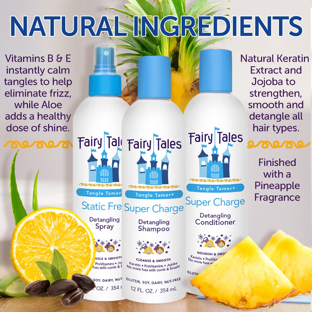 Fairy Tales Tangle Tamer Detangling Shampoo and Conditioner for Kids plus Detangling Spray - Ultra Moisturizing and Anti Frizz Protection - Paraben