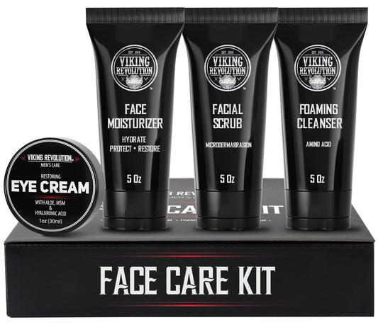 Viking Revolution Men's Facial Skin Care Kit - Includes Rejuvenating Face Moisturizer, Microdermabrasion Facial Scrub, Foaming Cleanser (5oz Each)