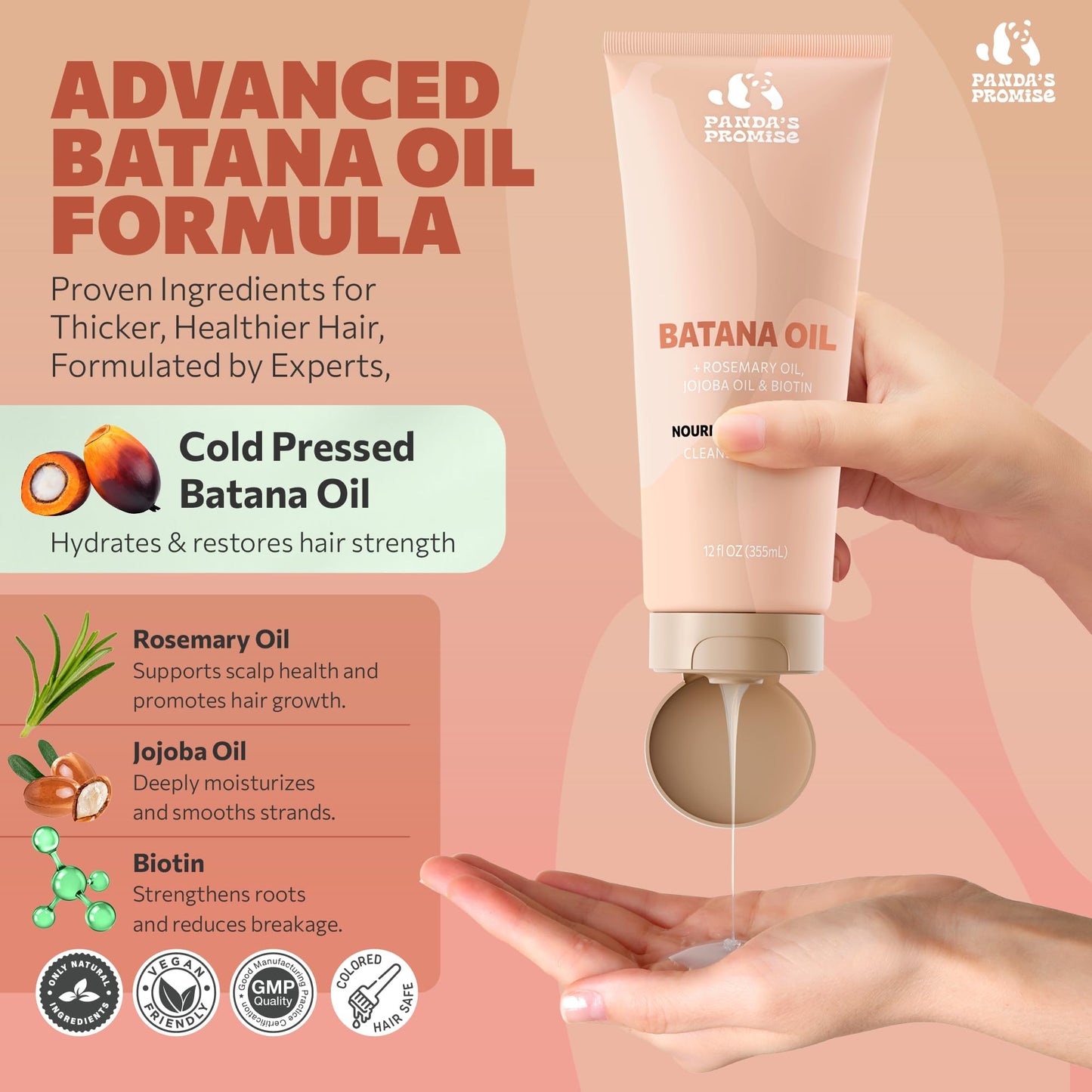 Panda's Promise Batana Oil Shampoo and Conditioner Set - Sulfate-Free Haircare with Batana Oil Nourishing Duo for Smooth, Soft and Manageable Hair
