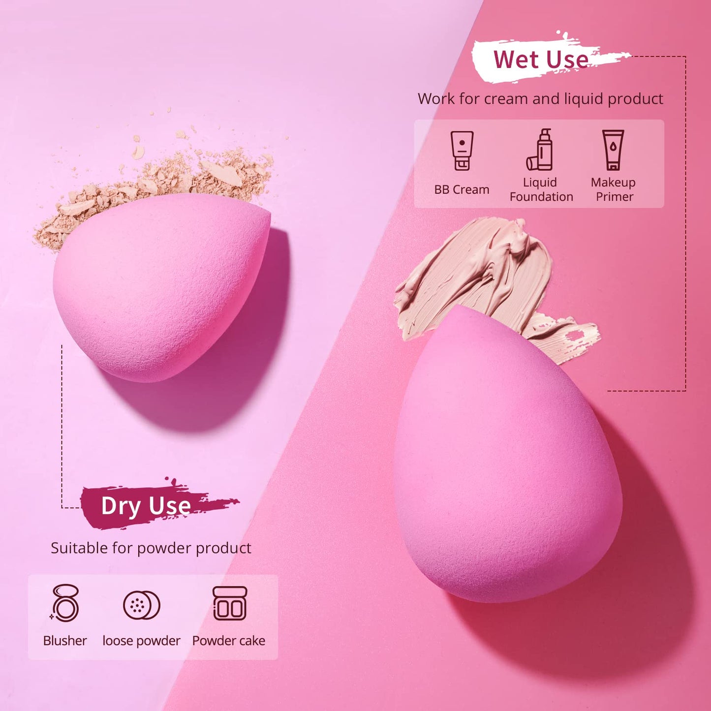 BEAKEY Makeup Sponge Set for Blending, Pink Soft Beauty Sponges Beauty and Personal Care BEAKEY