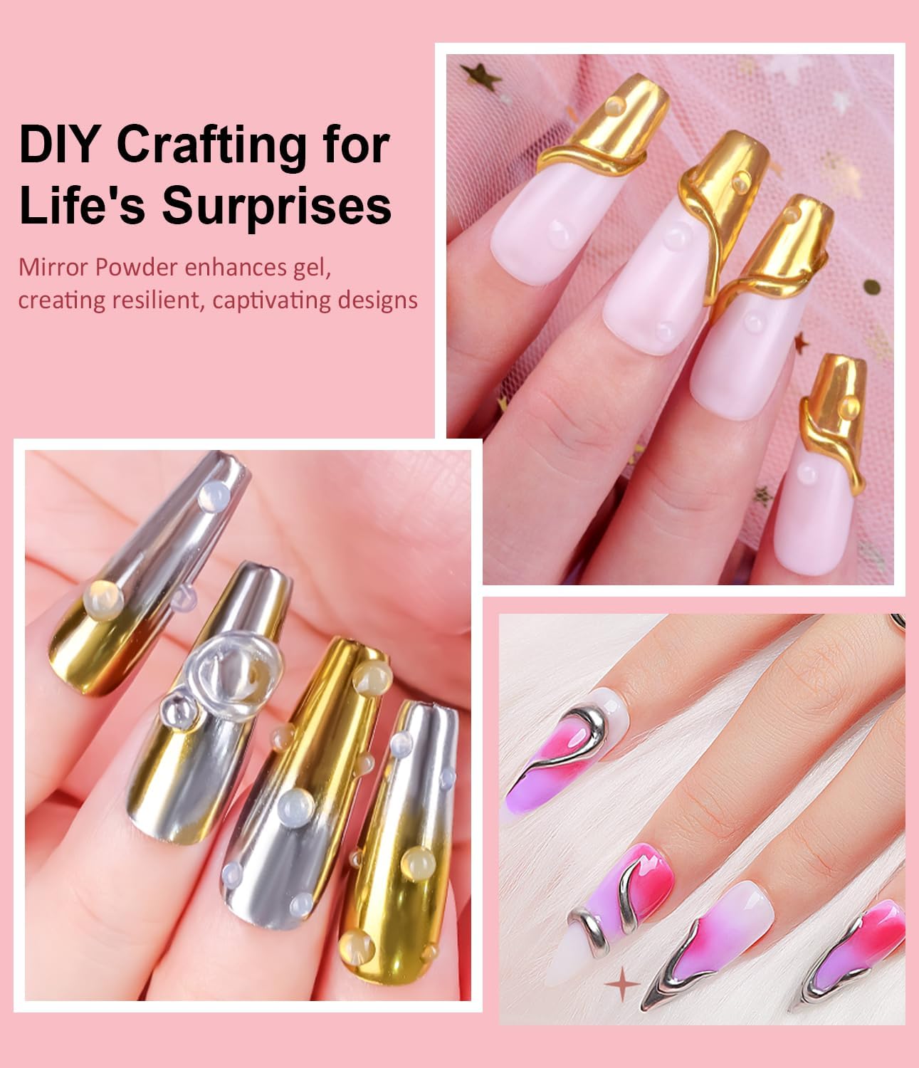 100% Metallic Effect Gold Chrome Nail Powder BISHENGYF: Holographic Mirror Glitter Gold Chrome Pigment Manicure Silver Copper Rose Gold Chrome Nail