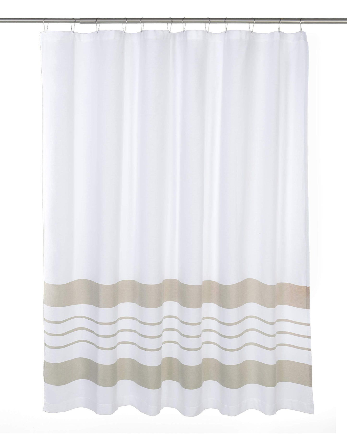 Sticky Toffee White and Tan Striped Shower Curtain 72x72 in - Woven Cotton Fabric for Bathroom, Farmhouse Boho Style, Oeko-Tex Cotton