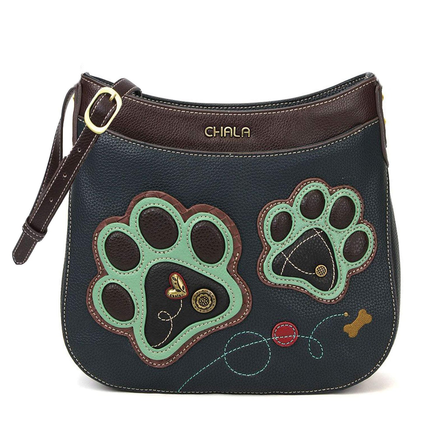 Chala Handbags Paw Print Crescent Crossbody Handbag Purse, Dog Mom