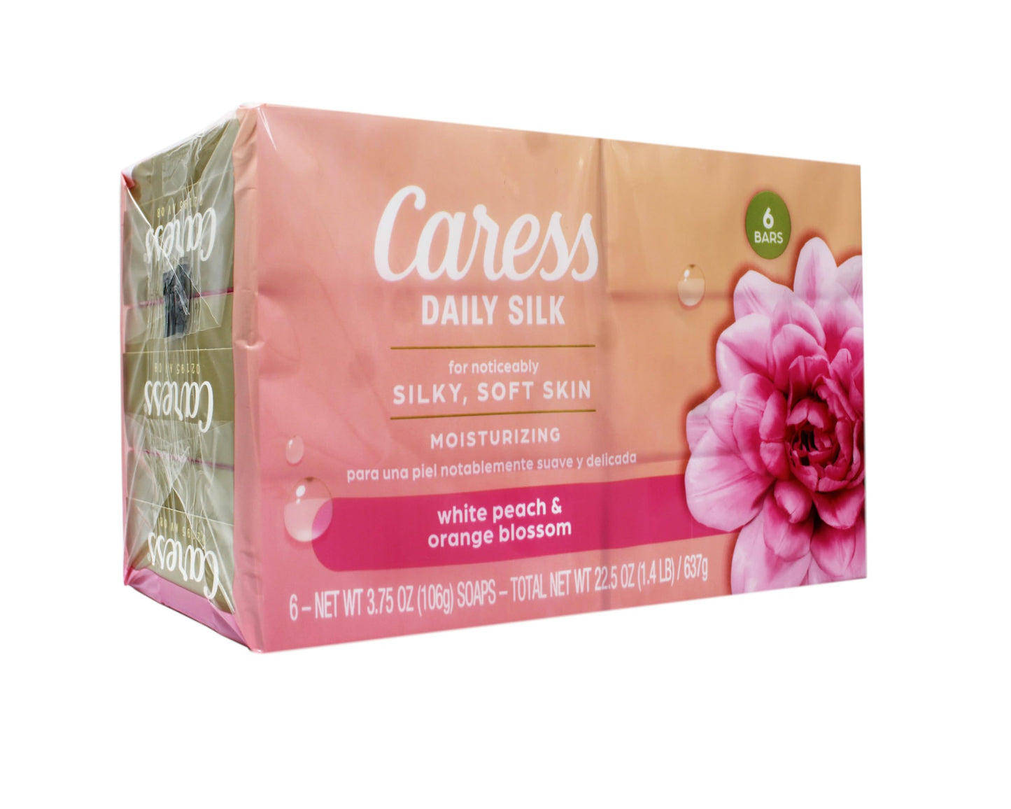 Caress Daily Silk Moisturizing Soap, White Peach & Orange Blossom, 3.75 oz 6 Bars - 3 Pack