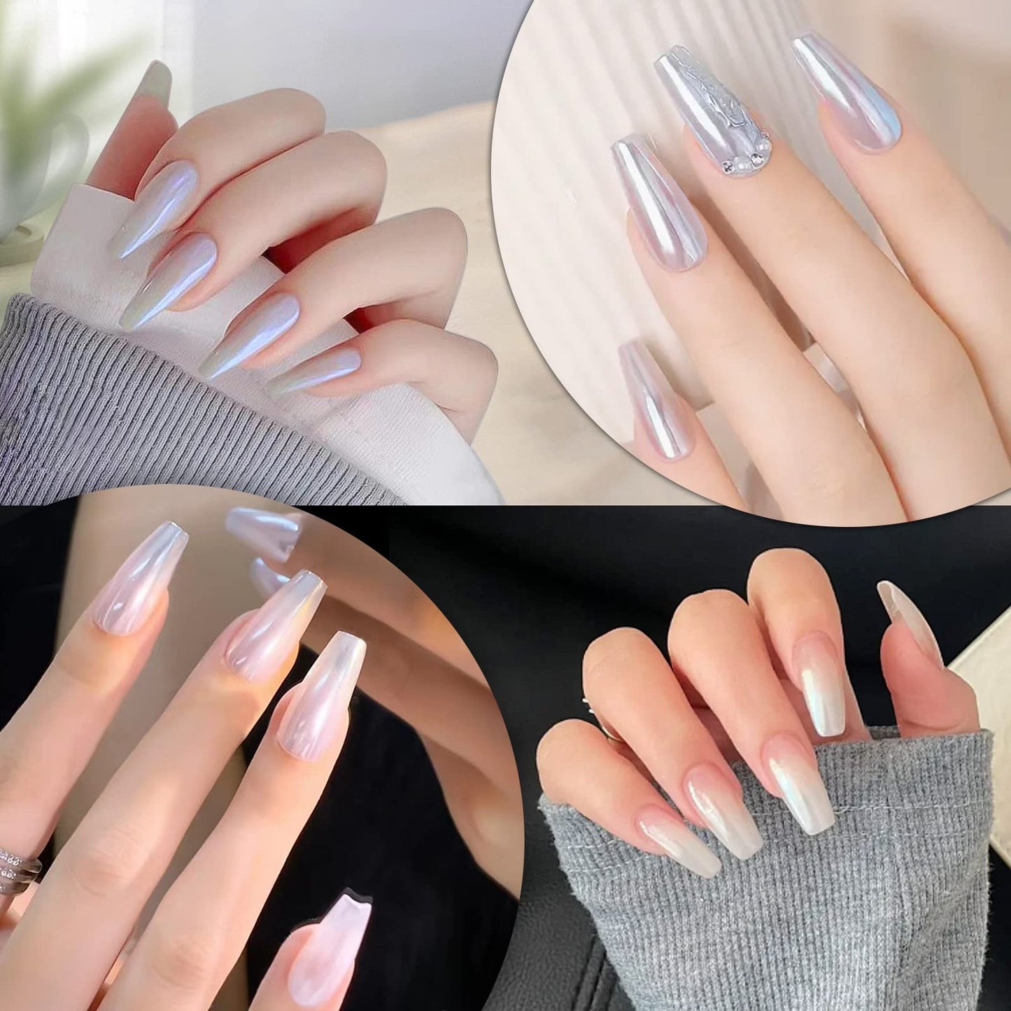 Artdone 36 Jars Chrome Nail Powder Magic White Pearl Kit Mirror Effect Silver Metallic Holographic Dip Nail Powder For Resin Craft & Nail Art Beauty and Personal Care Artdone