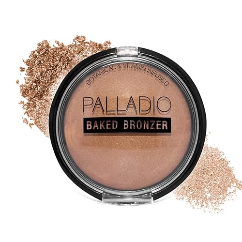 Palladio Baked Bronzer, Highly Pigmented and Easy to Blend, Shimmery Bronzed Glow, Use Dry or Wet, Lasts all day long, Provides Rich Tanning Color