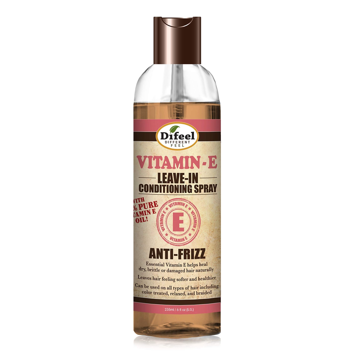 Difeel Anti-Frizz Leave in Conditioning Treatment - 100% Pure Vitamin E Oil 6 oz. with Spray Cap & Dispensing Cap