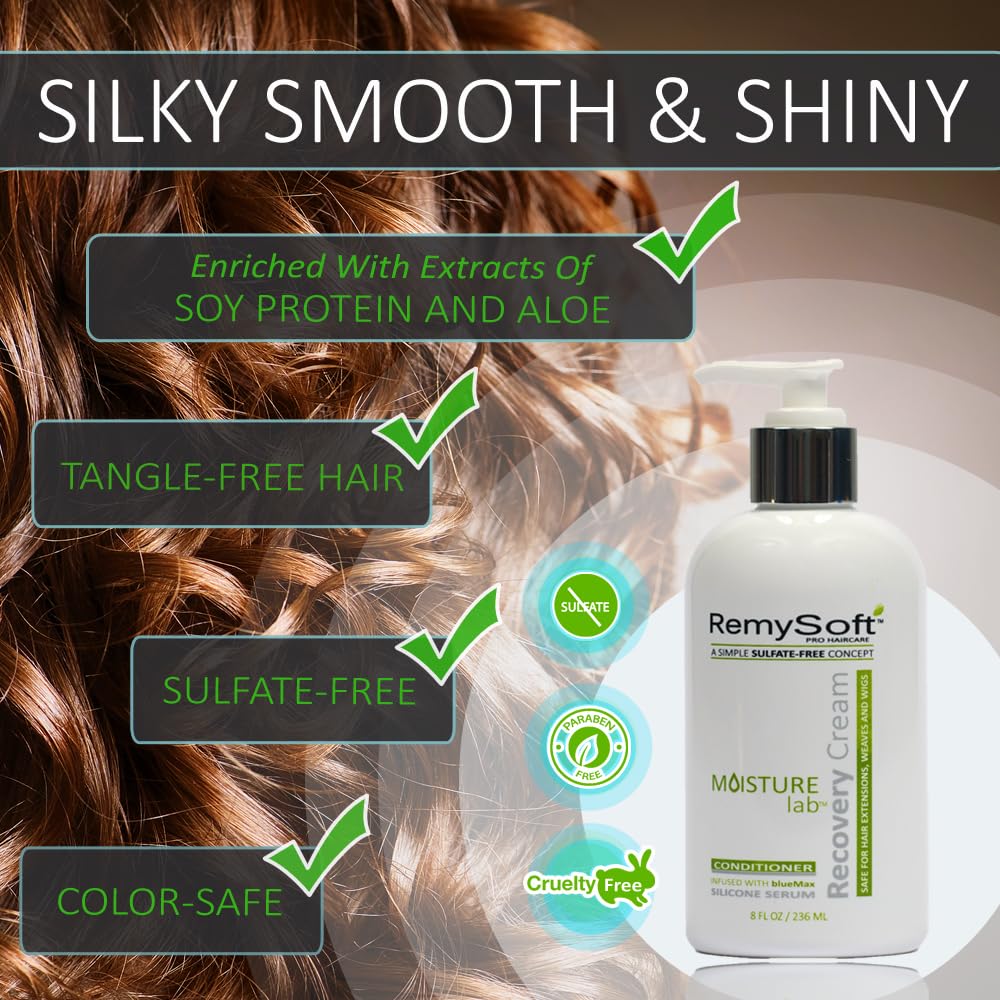 RemySoft Moisturelab Rapid Renewal System - Safe for Hair Extensions, Weaves and Wigs - Salon Formula Shampoo, Conditioner & Leave-In Conditioner