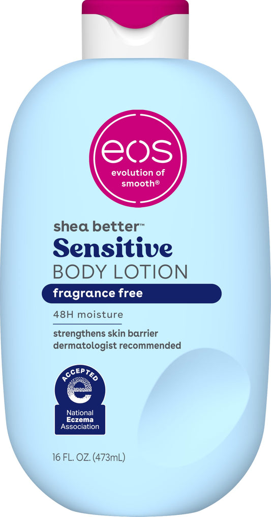 eos Shea Better Sensitive Skin Body Lotion - Fragrance-Free, 48-Hour Moisture Eczema Cream & Dry Skin Relief, Vegan, 16 fl oz (Packaging may vary) Beauty & Personal Care eos
