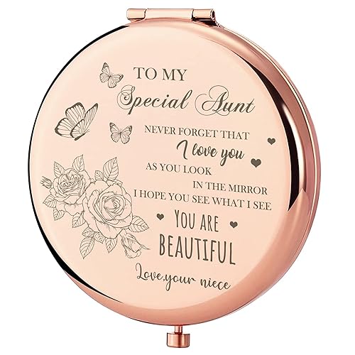 GAOLZIUY Compact Mirror, Rose Gold, 2.5 Inch Diameter, 7 cm L x 6.5 cm W, Luxury Gift for Aunt, Mother, Wedding, Christmas