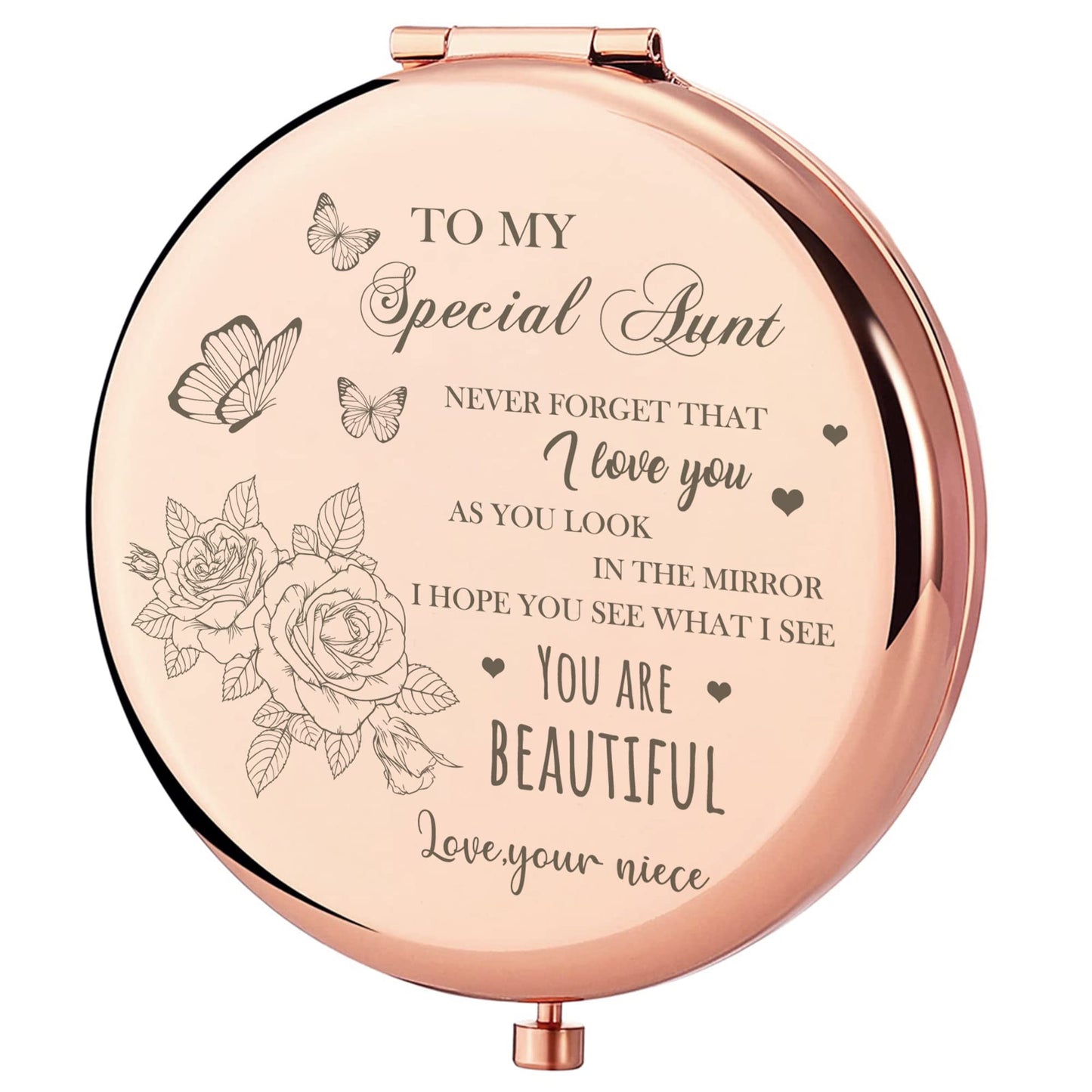 GAOLZIUY Compact Mirror, Rose Gold, 2.5 Inch Diameter, 7 cm L x 6.5 cm W, Luxury Gift for Aunt, Mother, Wedding, Christmas