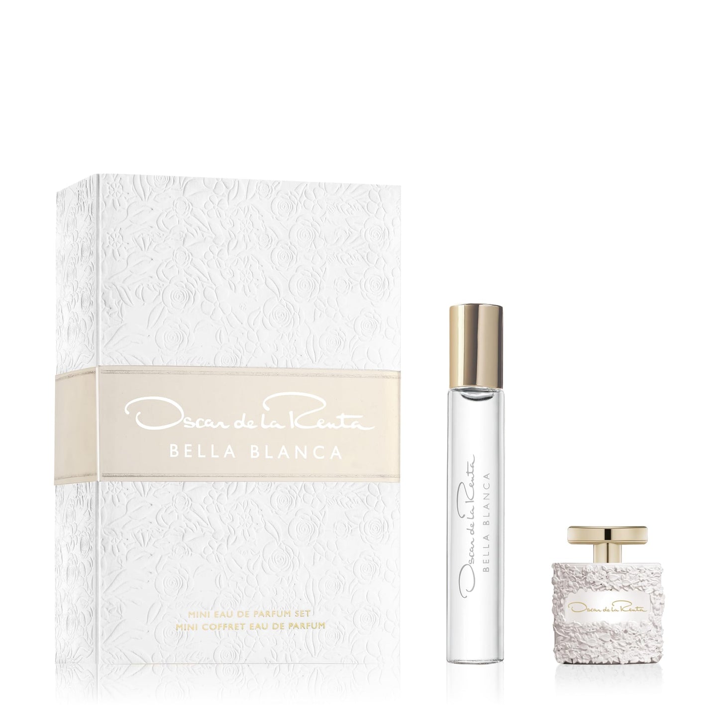 Oscar de la Renta Bella Blanca Eau de Parfum 2 Piece Gift Set for Women - Deluxe Miniature 0.17 Fl. Oz. and Travel Spray 0.5 Fl. Oz.