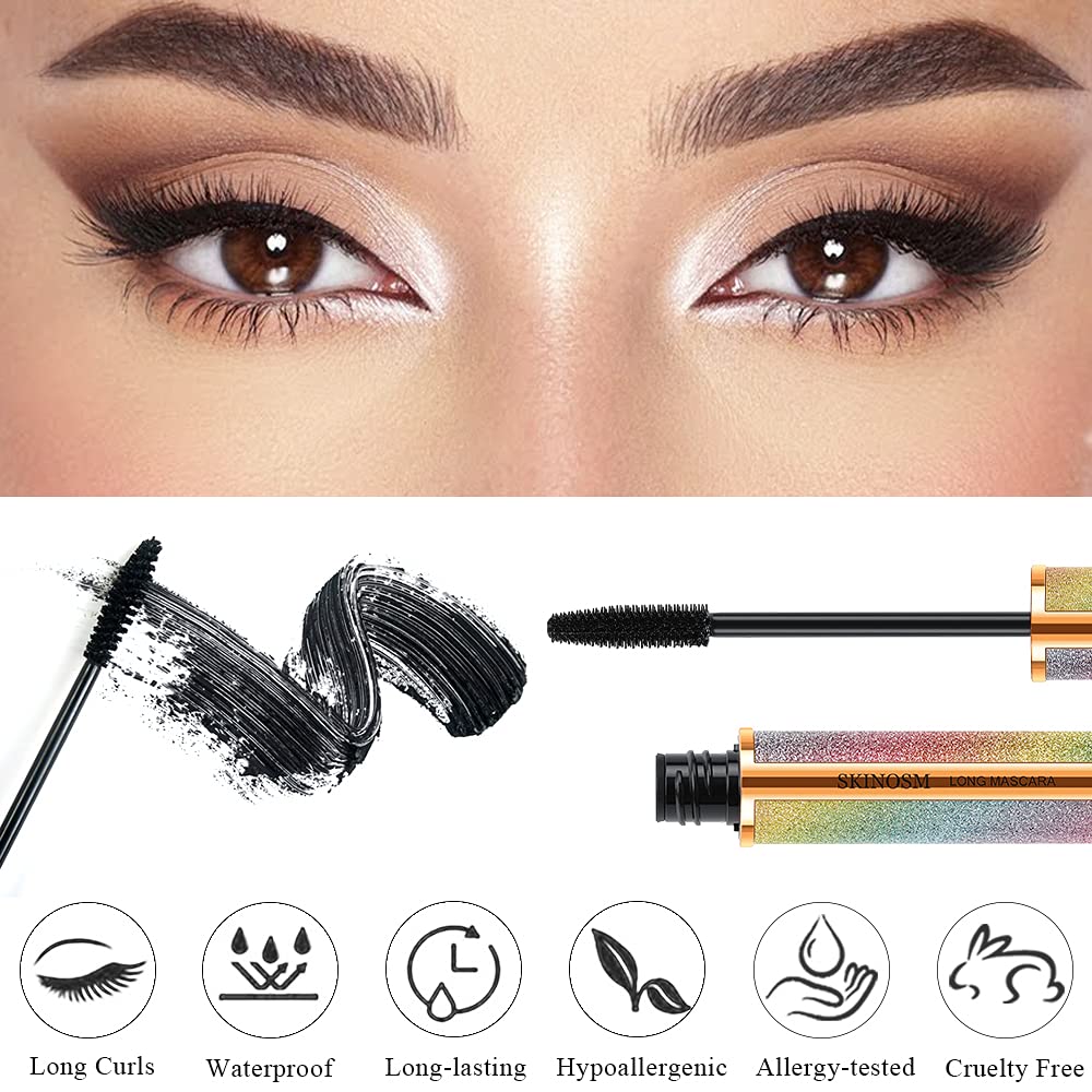 2 Pack Black Volume & Length Lasting All Day Mascara, 4D Silk Fiber Lash, Waterproof Lengthening No Clumping & Smudging
