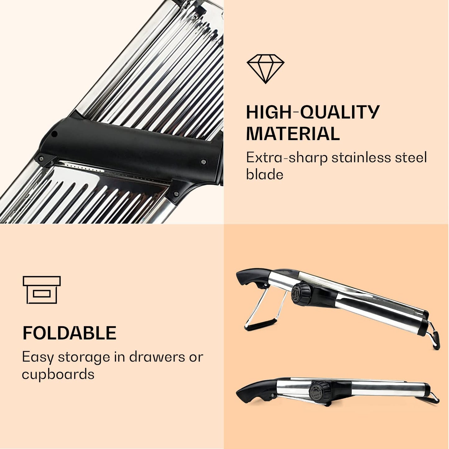 Gramercy Adjustable Mandoline Slicer – Stainless Steel Vegetable & Fruit Cutter with 1 Pair Cut-Resistant Gloves for Kitchen
