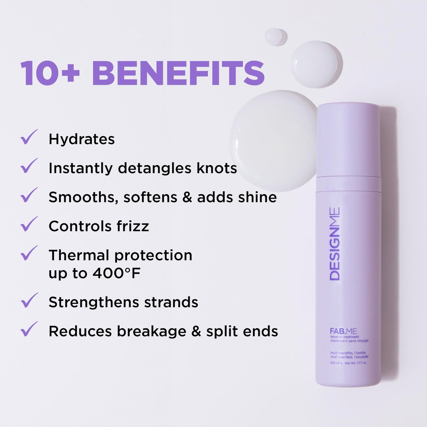 FAB.ME Leave-In Conditioner Spray by Design.Me - Adds Shine, Detangles, Frizz Control - UV & Heat Protection - Color Safe - Reduces Breakage & Blow