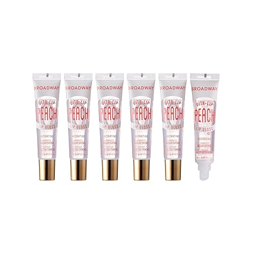 Ruby Kisses Broadway Vita-Lip Clear Lip Gloss (Peach 6 Pack), Ultra-Hydrating & Soothing Formula with Vitamin Oils, High-Shine Non-Sticky Finish