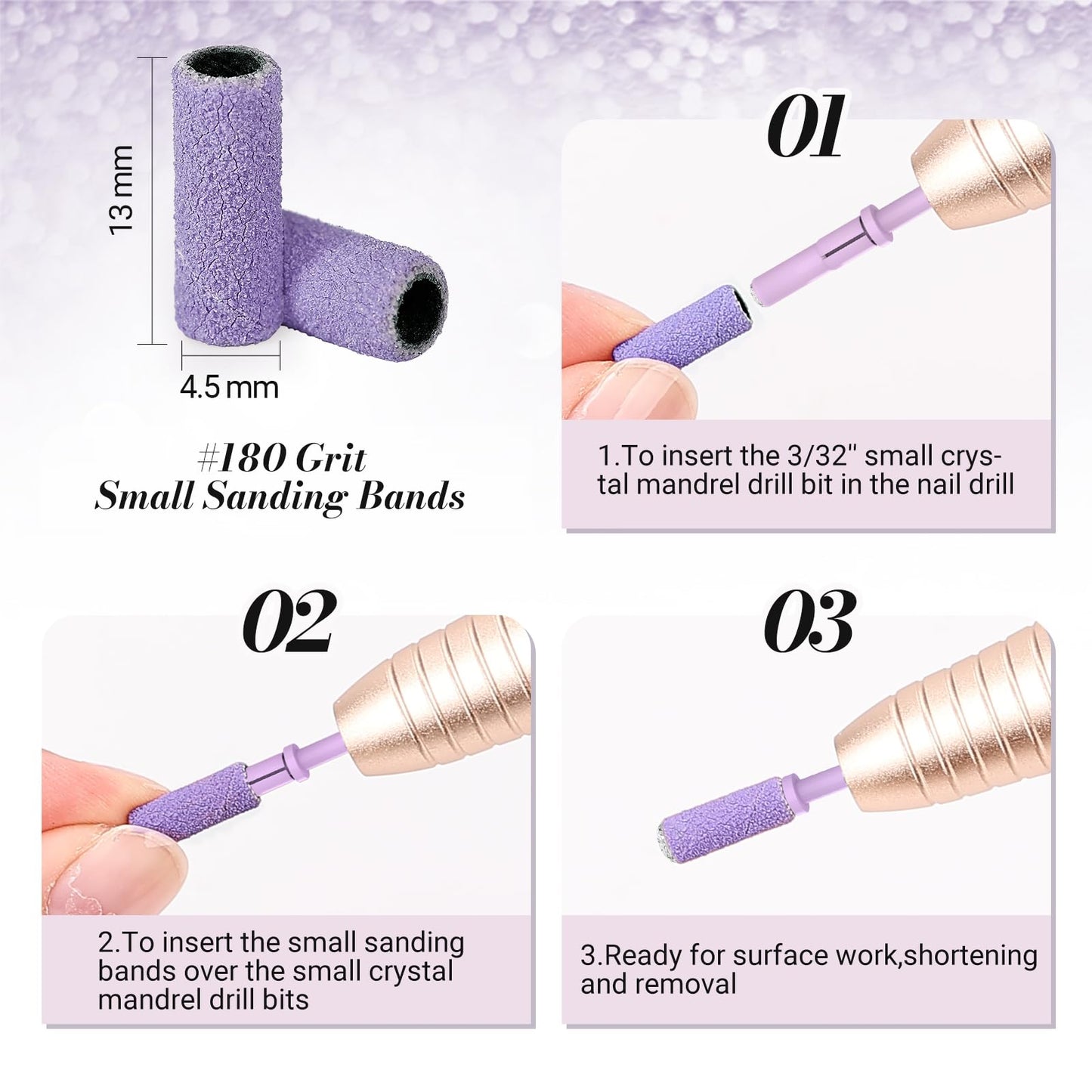 MelodySusie 50 Pcs Nail Drill Bits Small Sanding Bands with 3.1mm Mandrel Bit, 180 Fine Grit Nail File for Acrylic Nails Gel Manicures and Pedicure Beauty and Personal Care MelodySusie