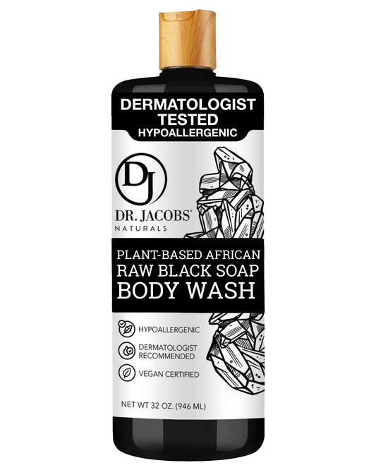 Dr Jacobs Naturals Authentic African Raw Black Soap, All-In-One Cleanser for Face Wash, Sensitive Skin Body Wash, Shampoo, Shaving Soap | Shea Butter