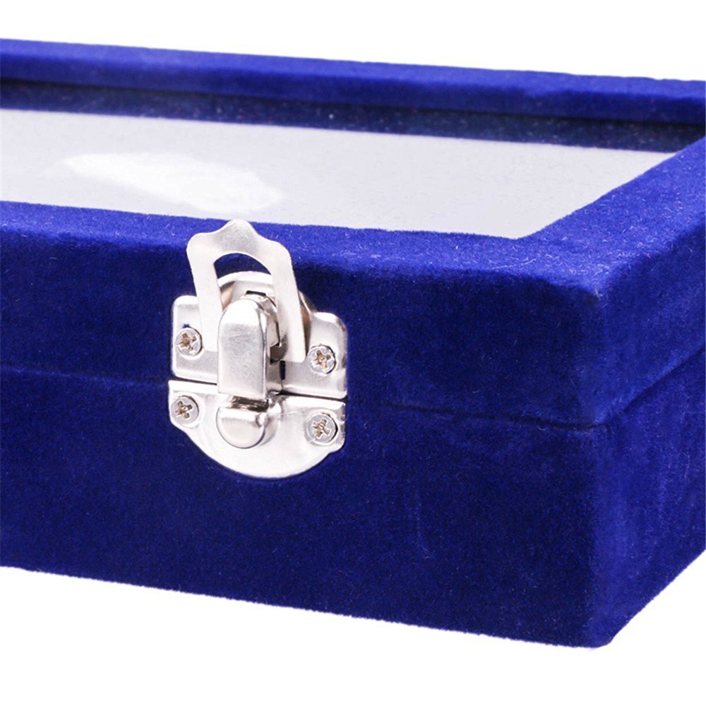Novadeal 24 Grids PU Velour Leather Multipurpose Jewellery Storage Box Ring/Earrings/Necklace Tray Display Case Organizer - Dark Blue