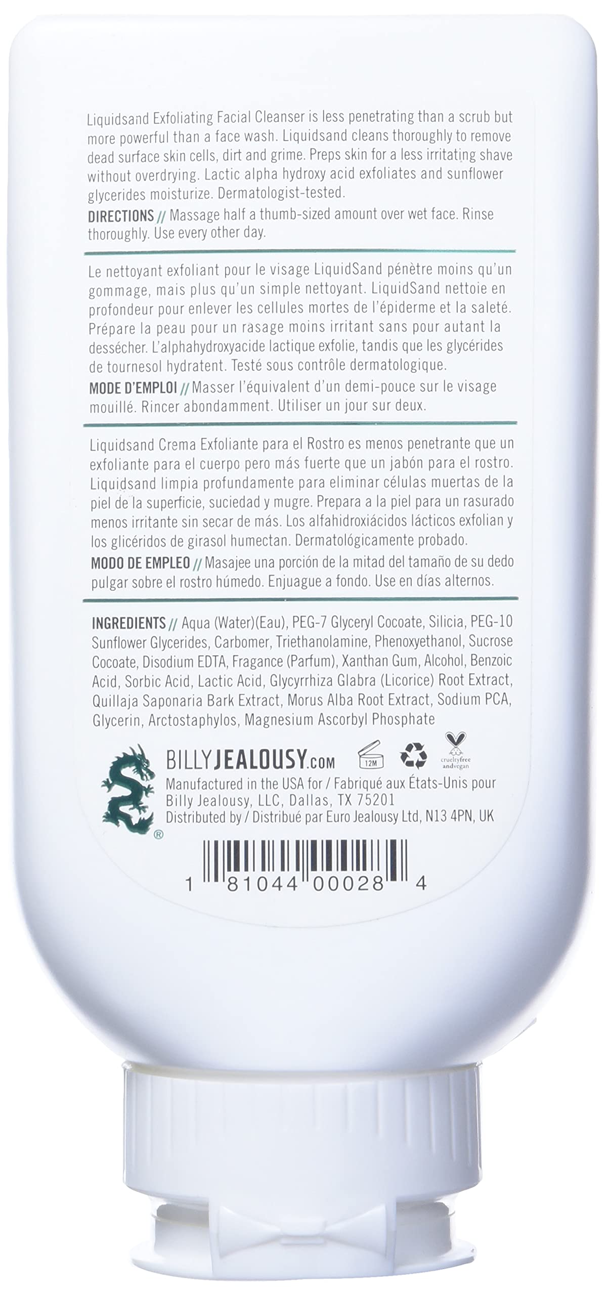 Billy Jealousy LiquidSand Exfoliating Face Cleanser for All Skin Types, Mens Face Wash for Daily Exfoliation of Dead Skin Cells & Grime, Cleans