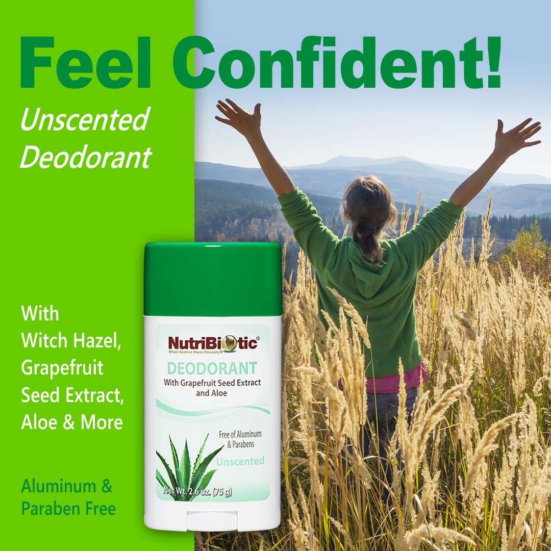 NutriBiotic Unscented Deodorant with GSE, 2.6 Ounce Stick | with Witch Hazel, Grapefruit Seed Extract & Aloe | Vegan & Free of Aluminum, Paraben