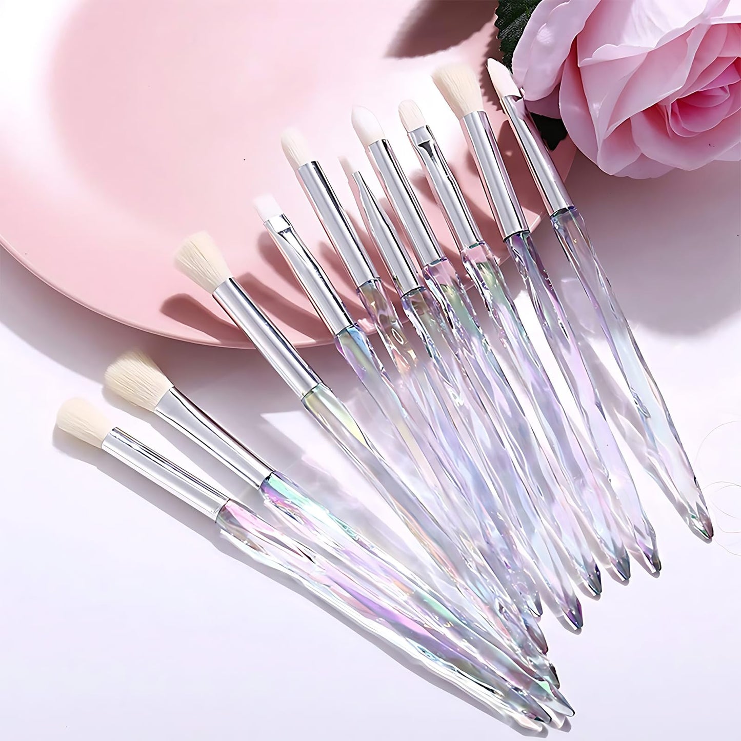 Kingtree Eyeshadow Makeup Brushes, 10PCS Crystal Brushes for Eye Makeup Premium Synthetic Bristles Eyeshadow Blending Crease Makeup Eye Brush Set