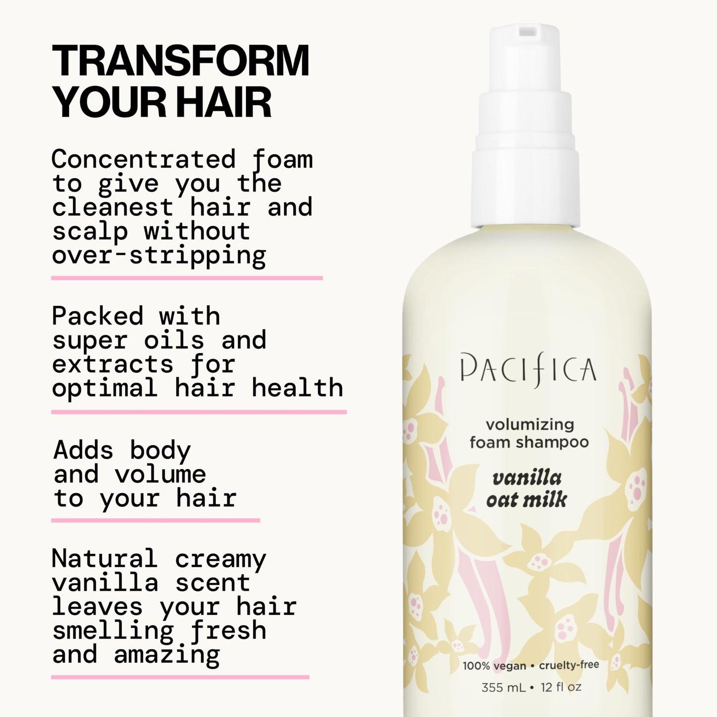 Pacifica Vanilla Oat Milk Volumizing Shampoo & Conditioner Set - Fuller, Bouncier Hair, Fine Or Flat Hair Solution, Sulfate-Free, 100% Vegan Hair Care