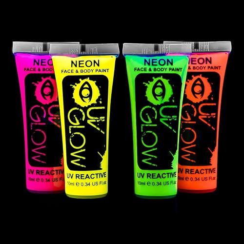 UV Glow Blacklight Face and Body Paint 0.34oz - Neon Fluorescent (0.34 Fl Oz (Pack of 4))