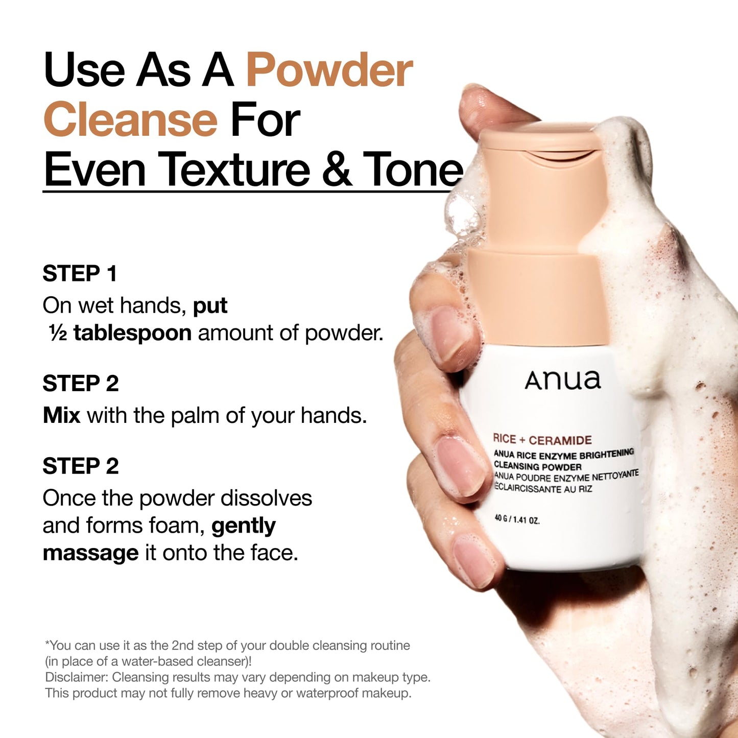 ANUA Rice Enzyme Brightening Cleansing Powder, Exfoliating Powder-to-Foam Cleanser, Smooth Texture & Clarity, Hydrating & Gentle Formula, Korean Beauty and Personal Care ANUA