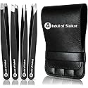 Abdul of Sialkot Eyebrow Tweezer Set for Women & Men - Professional Slant and Pointed Tweezers Set with Case - Precision Tweezers Kit for Facial Hair