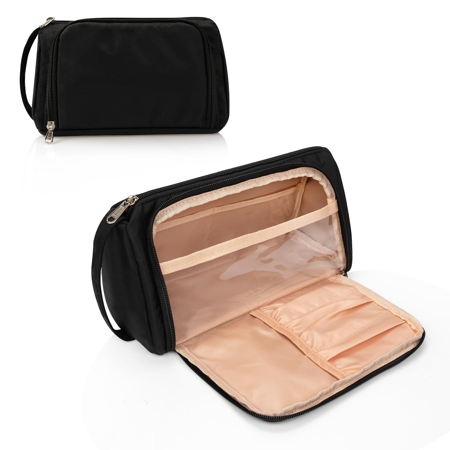 CUBETASTIC Small Makeup Bag – Travel Cosmetic Pouch Organizer for Women & Girls, Durable Black Oxford Cloth Makeup Case