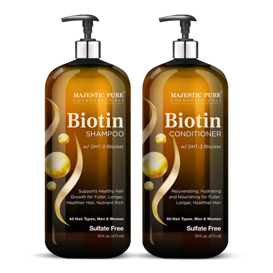 MAJESTIC PURE Biotin Shampoo and Conditioner Set with DHT Blocker Complex - Hydrating, Nourishing & Supporting Healthy Hair, Sulfate Free, for Men