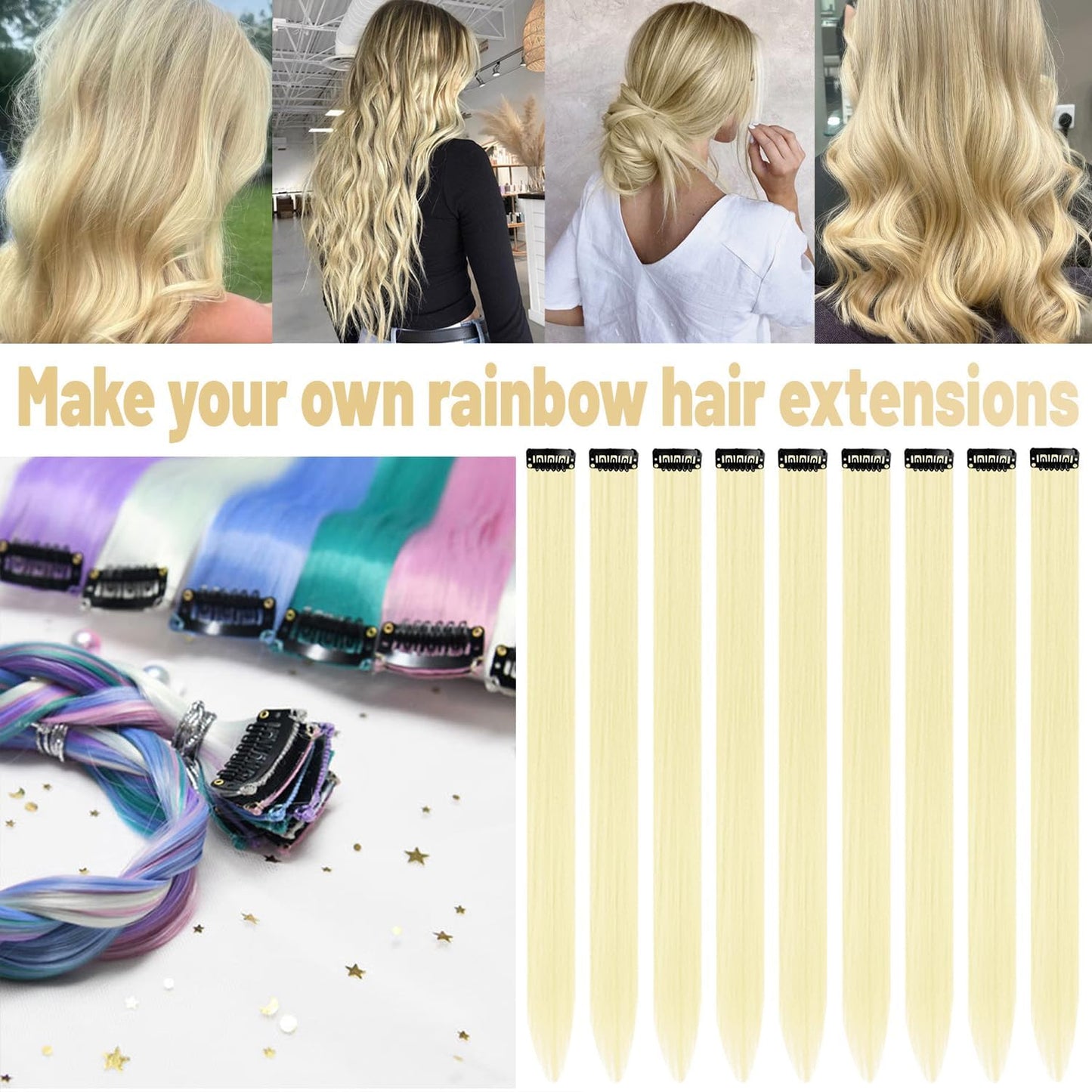 TOFAFA Blonde Hair Extensions Clip in Synthetic Colored Hairpiece 10 PCS Beauty and Personal Care TOFAFA
