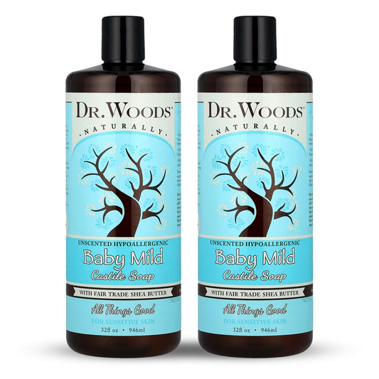Dr. Woods Unscented Baby Mild Liquid Castile Soap - Gentle Cleanser Made with Organic Shea Butter, Natural Soap for Sensitive Skin, Paraben, Sulfate