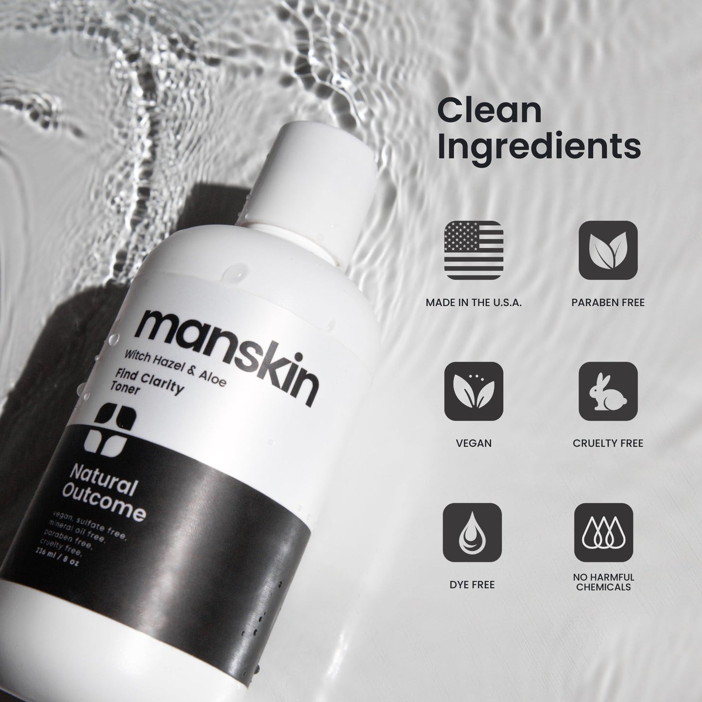 Natural Outcome Man Skin Face Toner | Natural Daily Toner Enhances Men Facial Complexion | Pore Cleansing Facial Astringent with Witch Hazel & Aloe